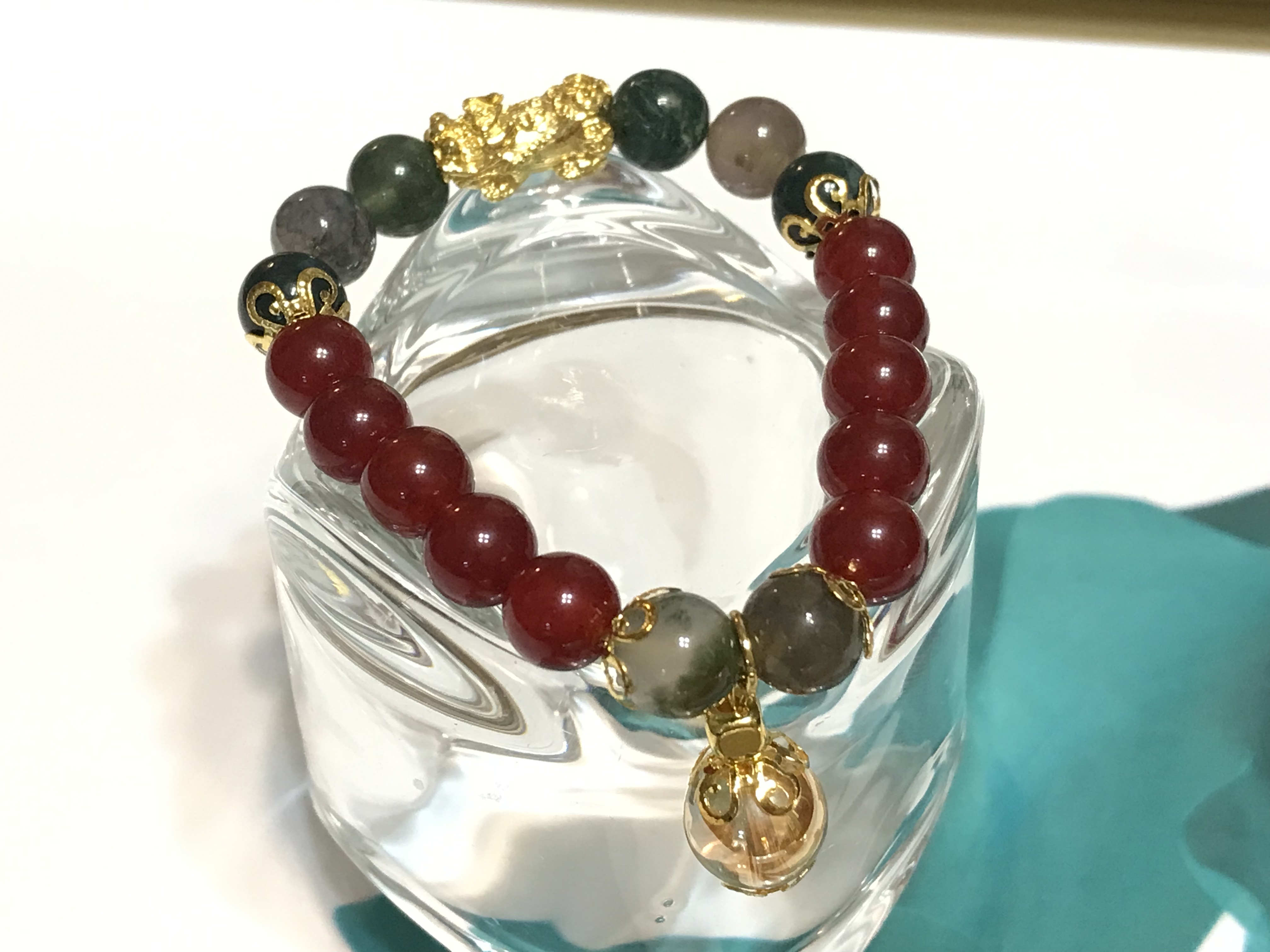 W3 + M4 - กำไลคู่ ทับทิม + หยก 5 สี, นิล + หยก 5 สี   (Premium Grade)